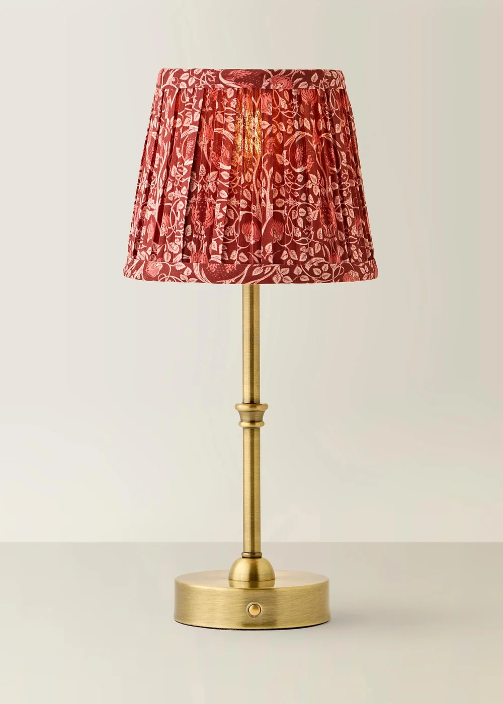 ValueLights Lowe Brushed Gold Rechargeable Table Light Base with Burgandy Floral Pleated Shade - One Size Image 3
