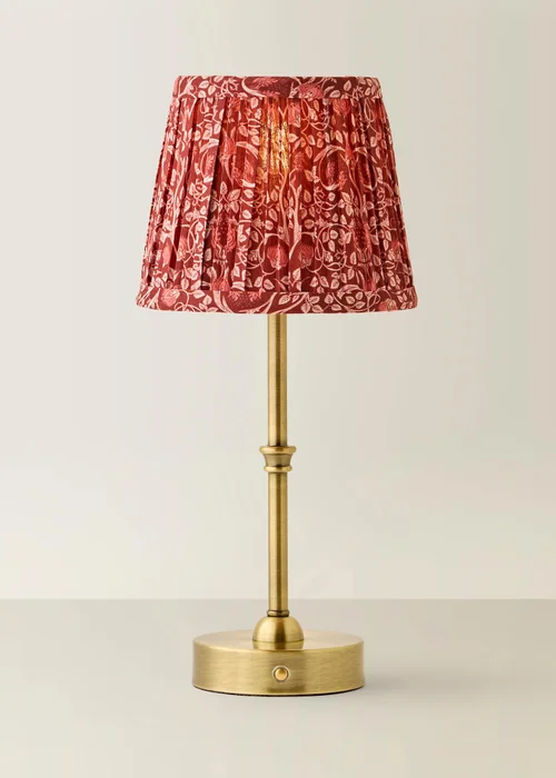 ValueLights Lowe Brushed Gold Rechargeable Table Light Base with Burgandy Floral Pleated Shade - One Size Image 3