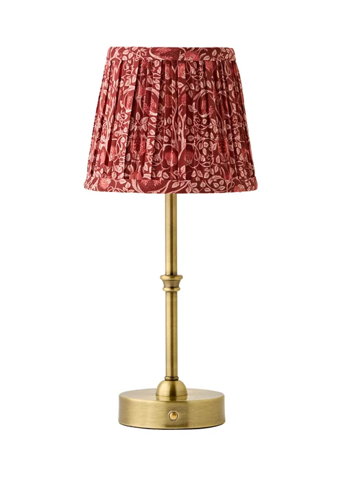 ValueLights Lowe Brushed Gold Rechargeable Table Light Base with Burgandy Floral Pleated Shade - One Size Image 4