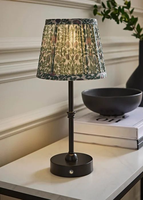 ValueLights Lowe Matte Black Rechargeable Table Lamp with Floral Pleated Shade - One Size Image 1