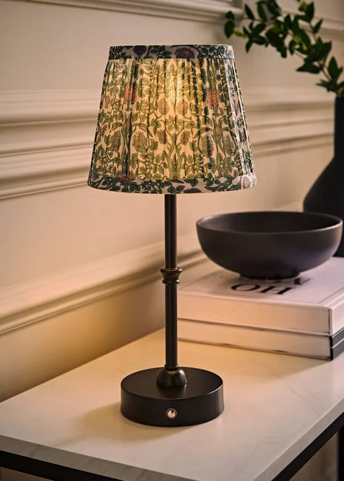 ValueLights Lowe Matte Black Rechargeable Table Lamp with Floral Pleated Shade - One Size Image 2
