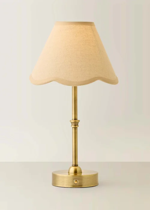 ValueLights Lowe Brushed Gold Rechargeable Table Light Base with Scallop Trim Natural Shade - One Size Image 3