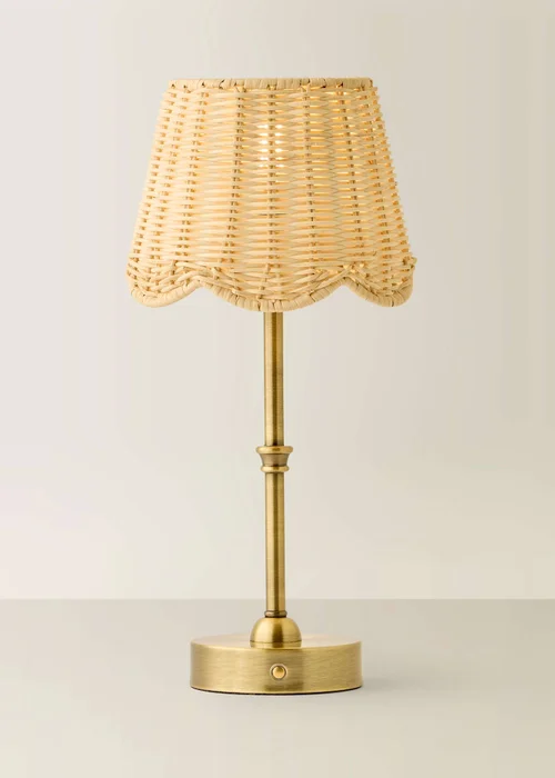 ValueLights Lowe Brushed Gold Rechargeable Table Light Base with Rattan Taper Shade - One Size Image 3