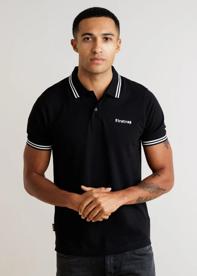 Firetrap Black 3 Pack Regular Fit Cotton Stripe Polos