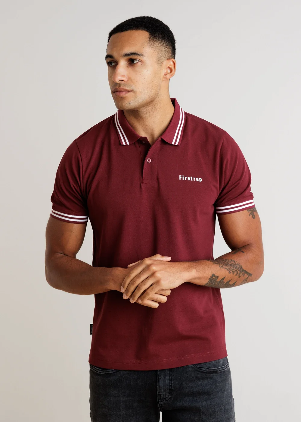 Firetrap Burgundy 3 Pack Regular Fit Cotton Stripe Polos - L Image 4