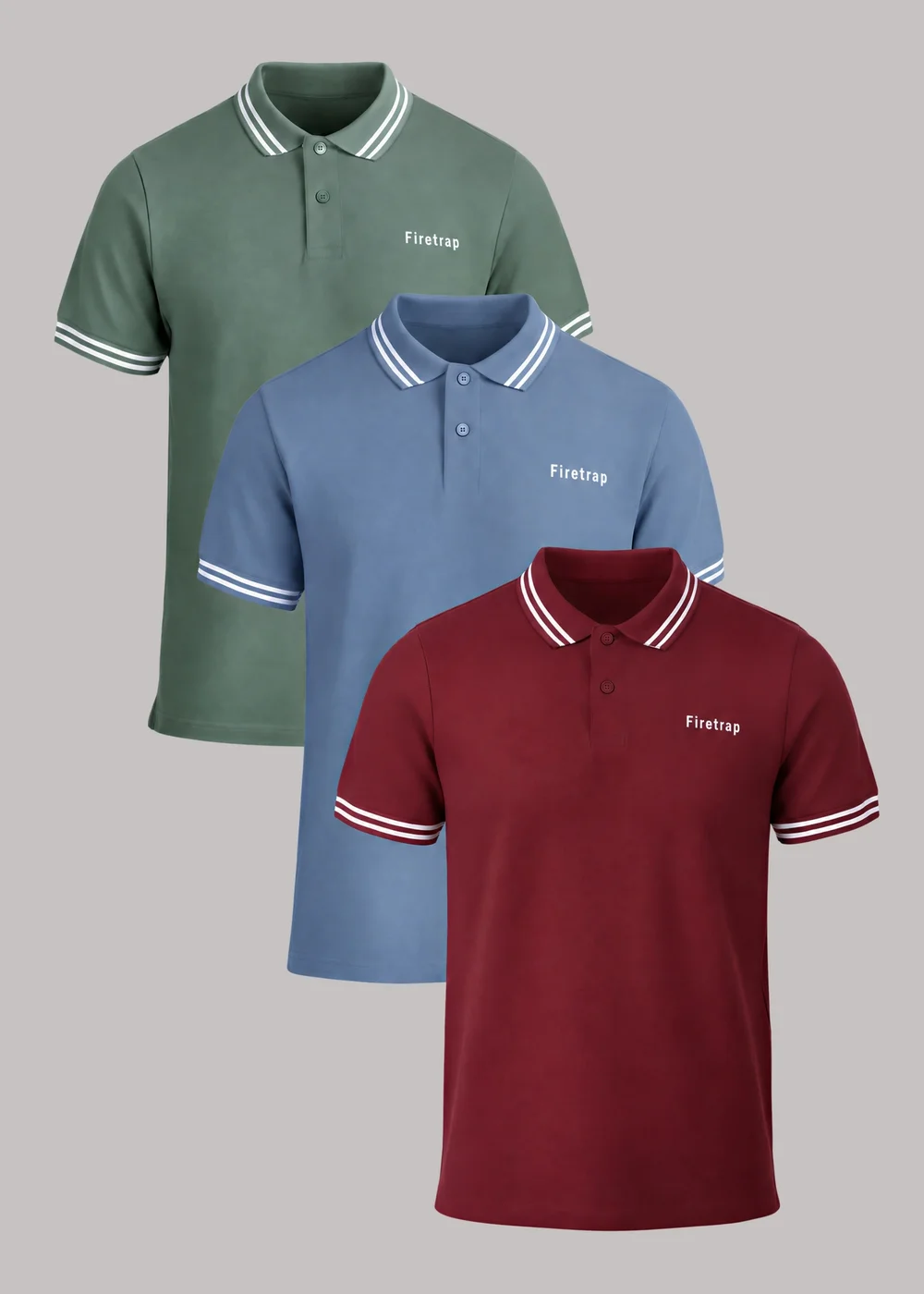 Firetrap Burgundy 3 Pack Regular Fit Cotton Stripe Polos - L Image 1
