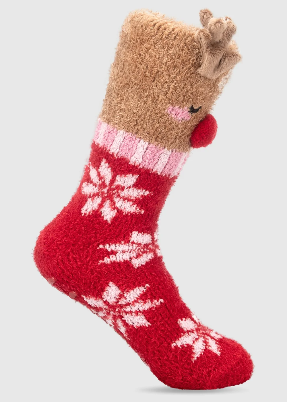 Totes Reindeer Red Novelty Super Soft Slipper-Socks - One Size Image 4