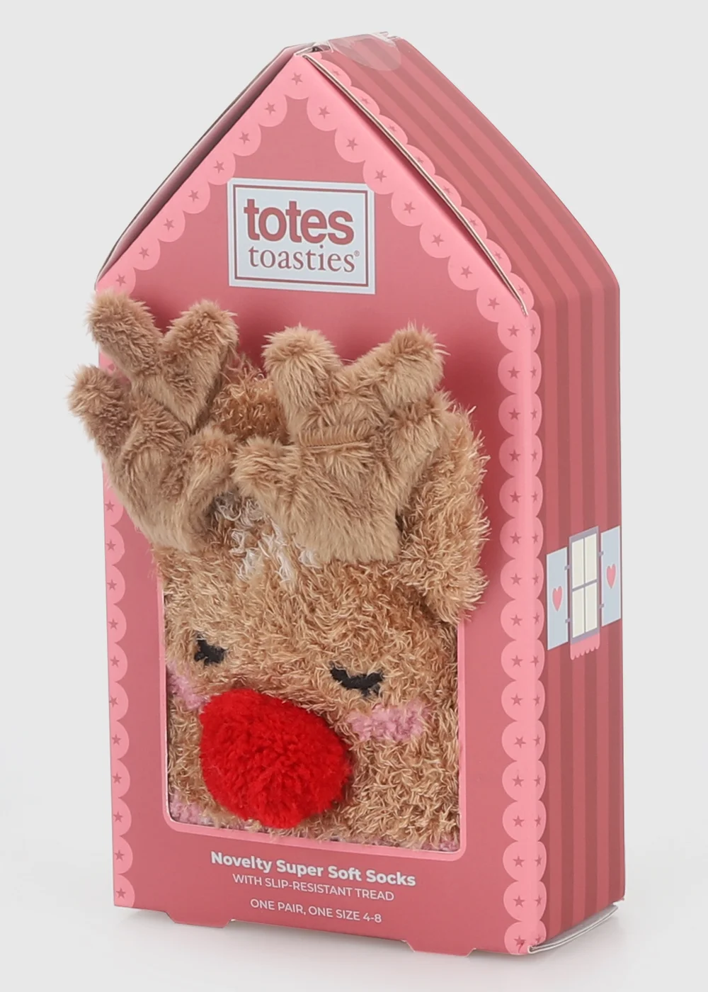 Totes Reindeer Red Novelty Super Soft Slipper-Socks - One Size Image 2