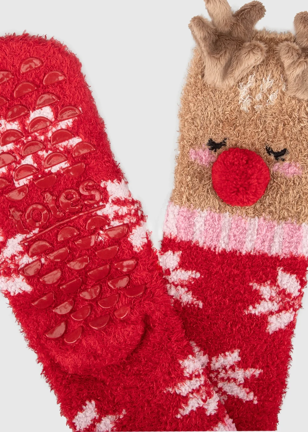 Totes Reindeer Red Novelty Super Soft Slipper-Socks - One Size Image 5