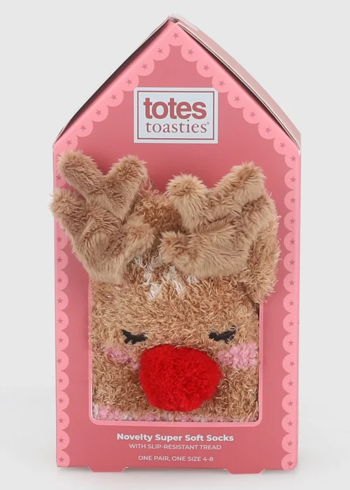 Totes Reindeer Red Novelty Super Soft Slipper-Socks - One Size Image 6
