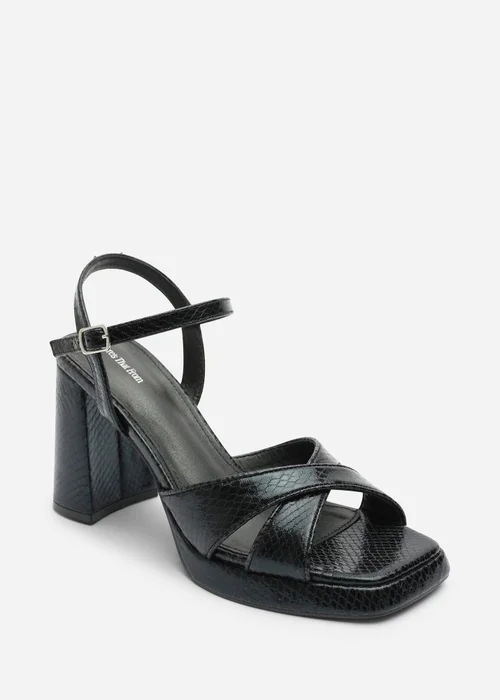 Where's That From Qavira Black Lizard Cross Over Platform Block Heels With Ankle Strap - 7 Image 3