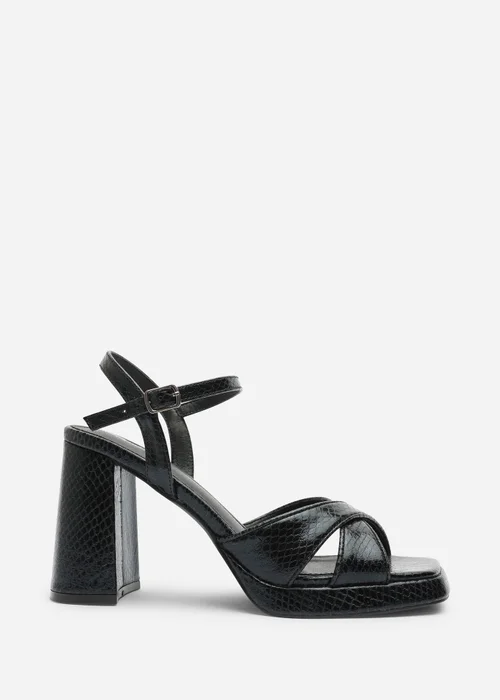 Where's That From Qavira Black Lizard Cross Over Platform Block Heels With Ankle Strap - 7 Image 1