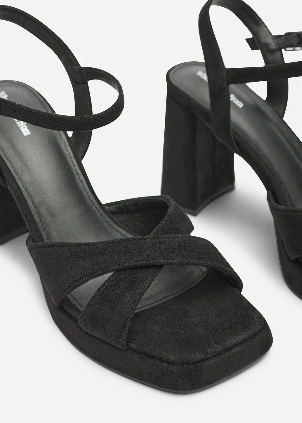 Where's That From Qavira Black Faux Suede Cross Over Platform Block Heels With Ankle Strap - 7 Image 4