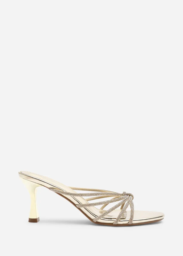 Where's That From Pyris Gold Diamante Multi Strap Knot Mules