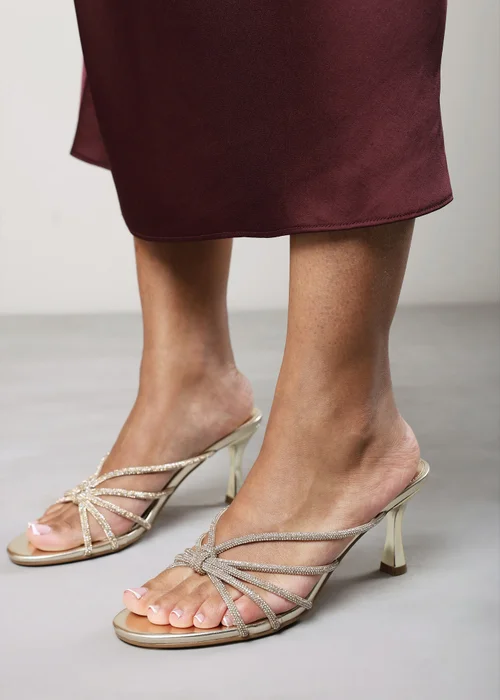 Where's That From Pyris Gold Diamante Multi Strap Knot Mules - 7 Image 6