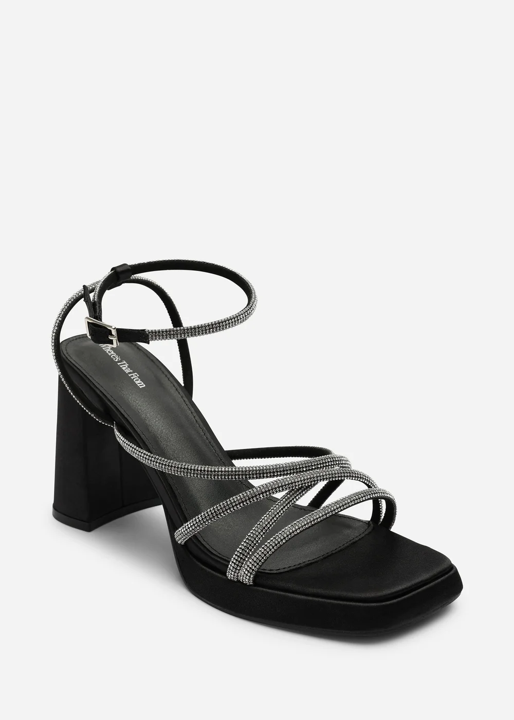 Where's That From Qelixa Wide Fit Black Satin Cross Over Strappy Platform Heels - 8 Image 1