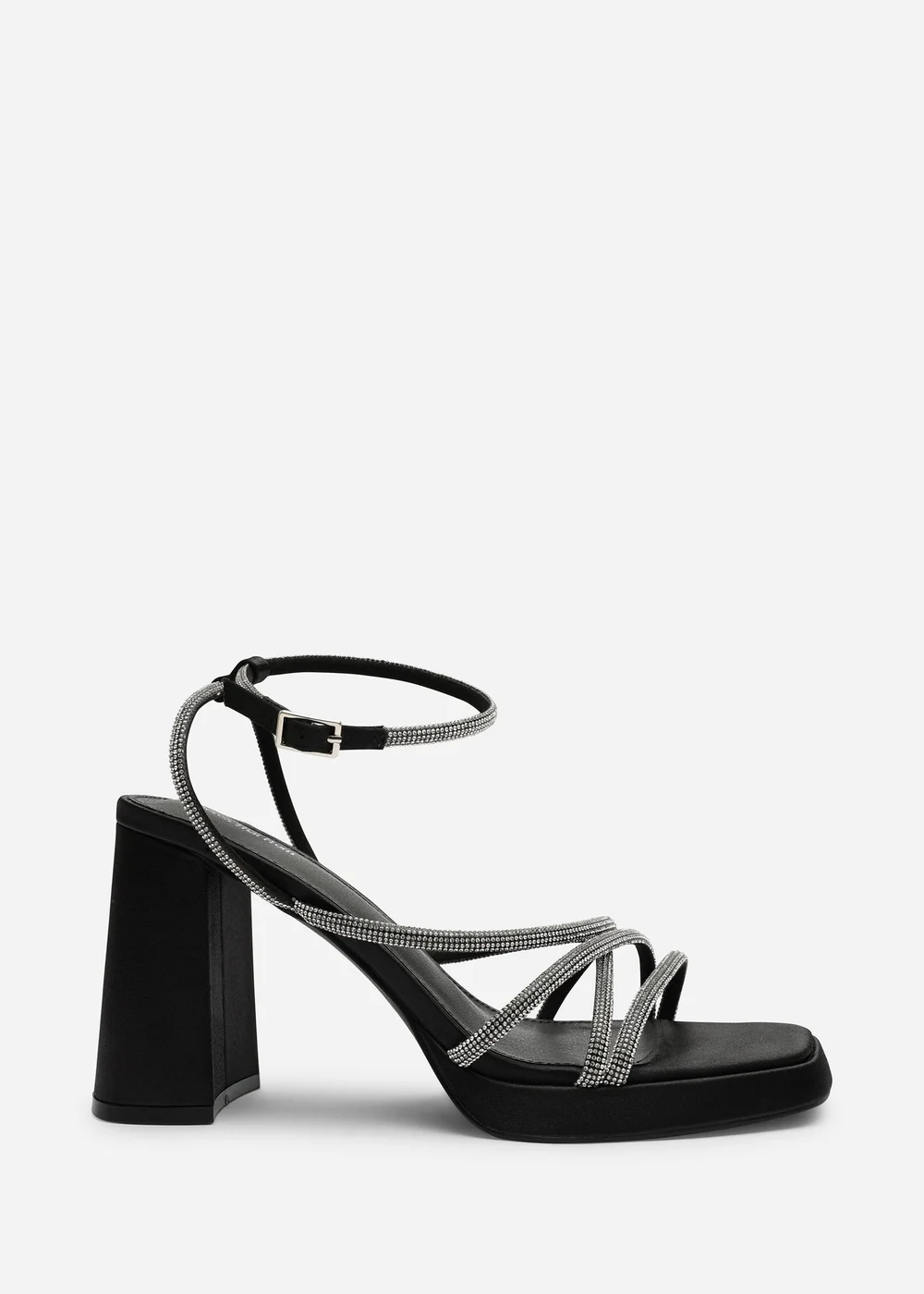 Where's That From Qelixa Wide Fit Black Satin Cross Over Strappy Platform Heels - 8 Image 3