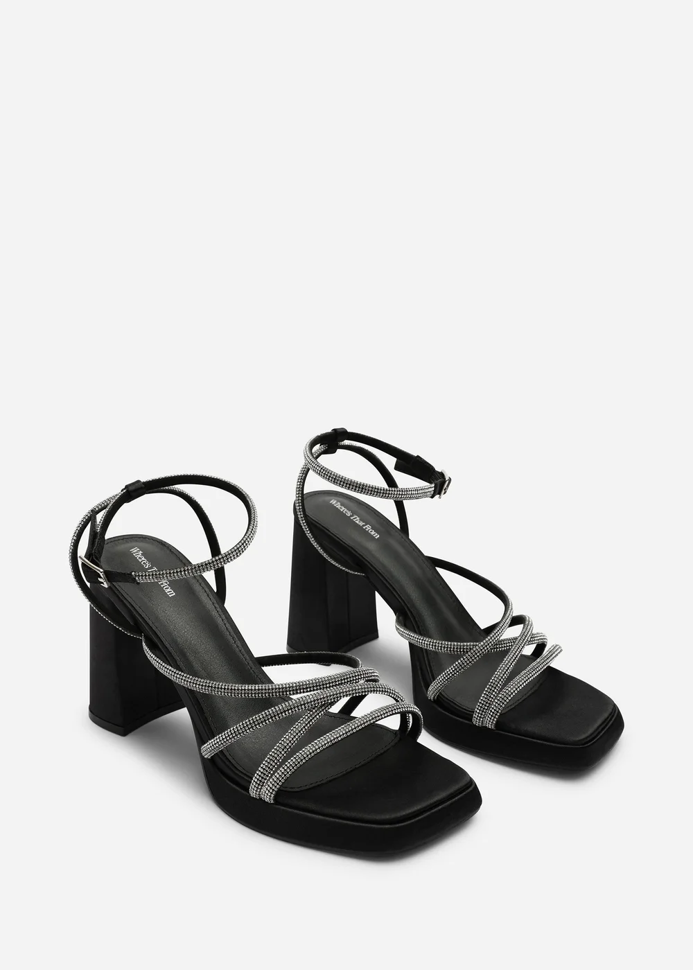 Where's That From Qelixa Wide Fit Black Satin Cross Over Strappy Platform Heels - 8 Image 4