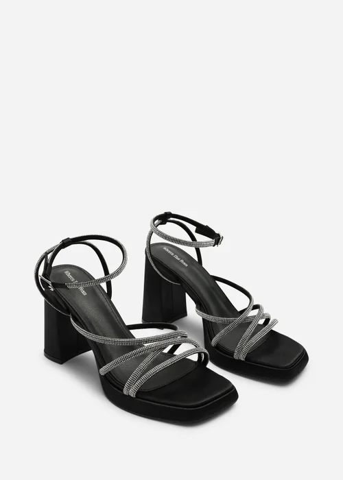Where's That From Qelixa Wide Fit Black Satin Cross Over Strappy Platform Heels - 8 Image 4