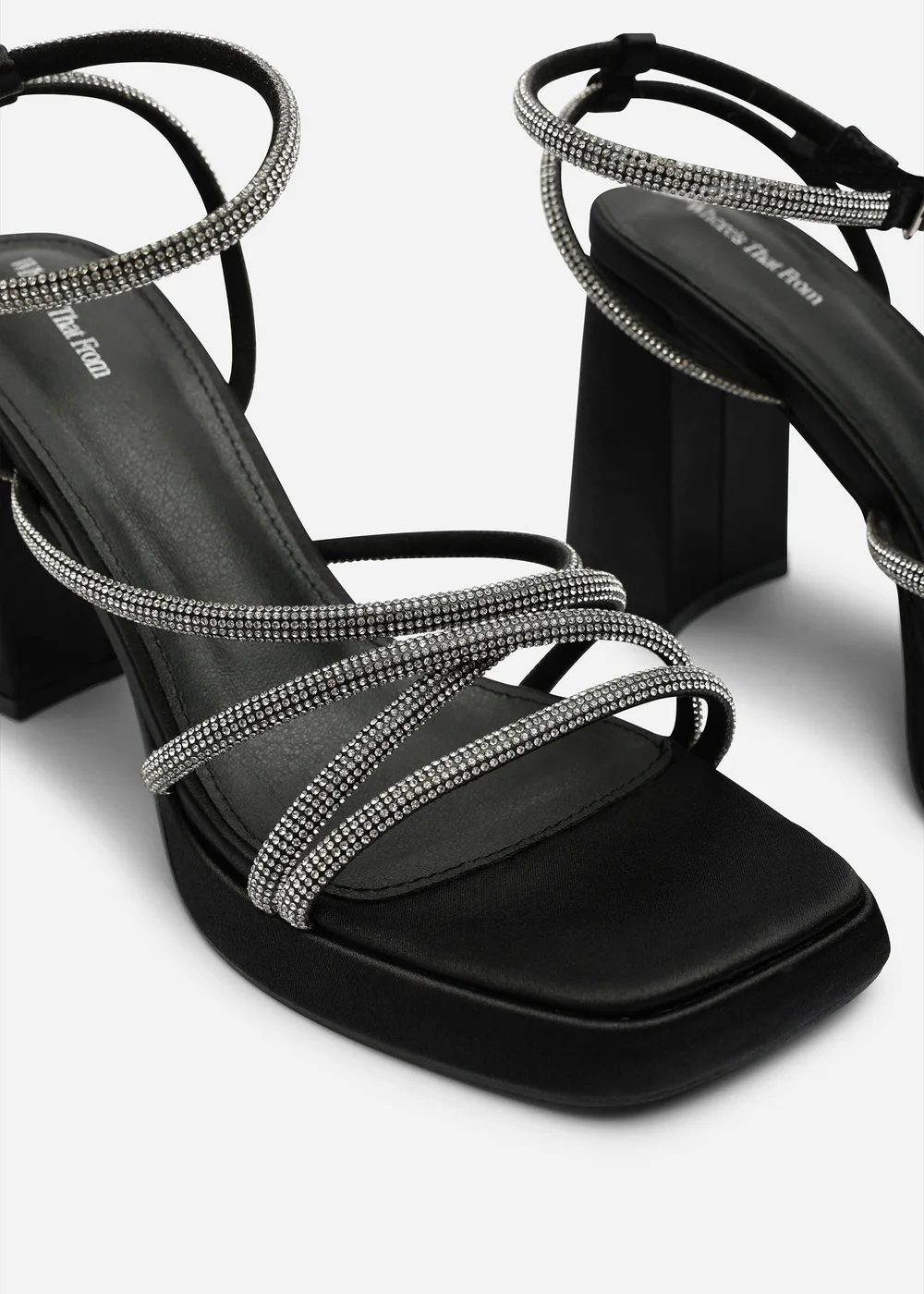 Where's That From Qelixa Wide Fit Black Satin Cross Over Strappy Platform Heels - 8 Image 5