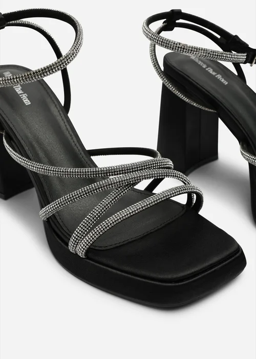 Where's That From Qelixa Wide Fit Black Satin Cross Over Strappy Platform Heels - 8 Image 5