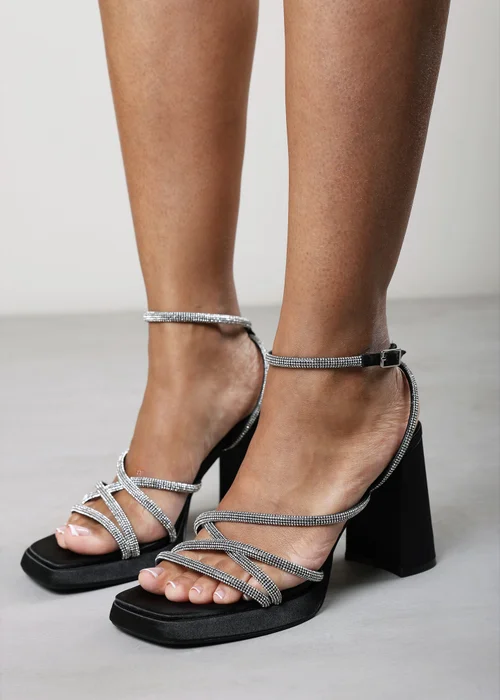 Where's That From Qelixa Wide Fit Black Satin Cross Over Strappy Platform Heels - 8 Image 2