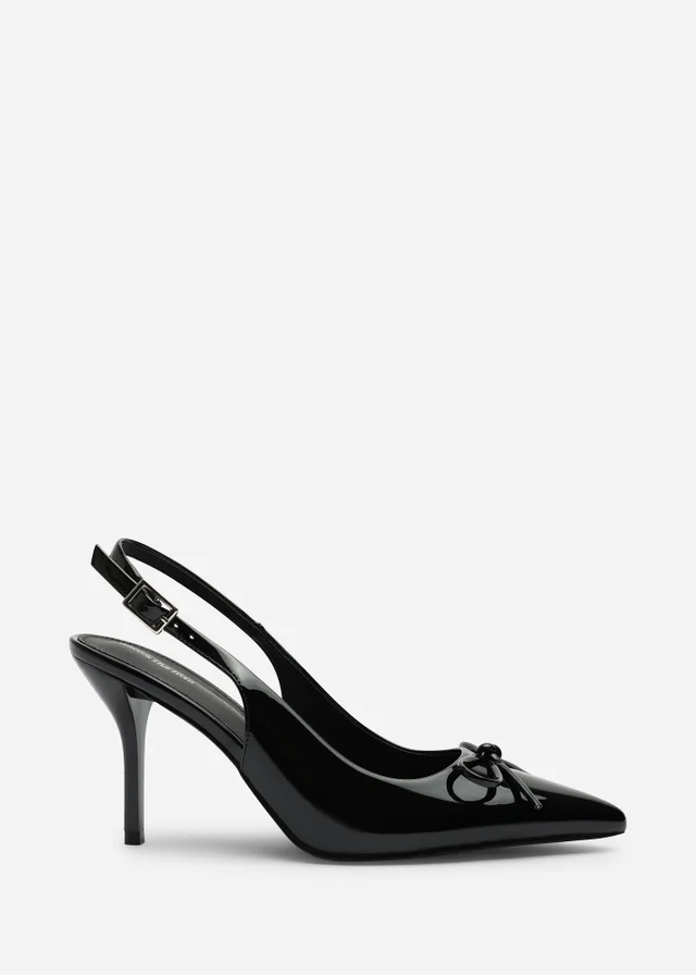 Where's That From Pavelle Black Patent Bow Detail Court Shoes
