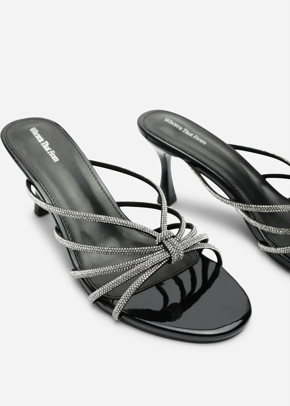 Where's That From Pyris Black Patent Diamante Multi Strap Knot Mules - 8 Image 5