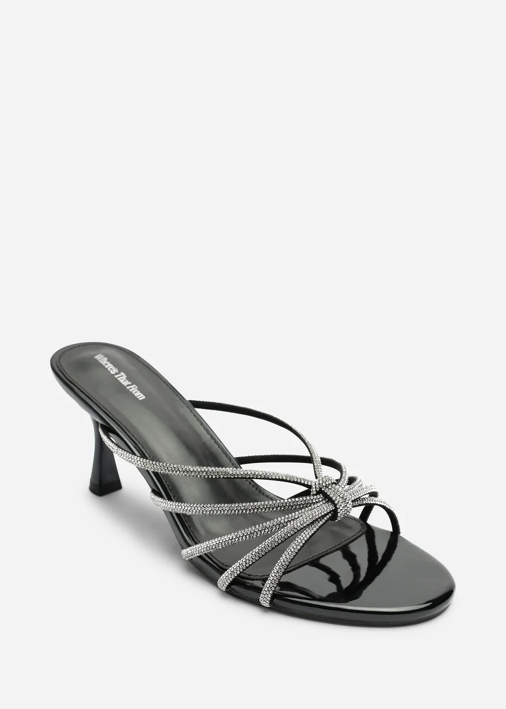 Where's That From Pyris Black Patent Diamante Multi Strap Knot Mules - 8 Image 3