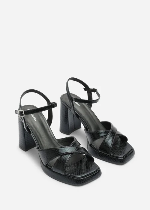Where's That From Qavira Wide Fit Black Lizard Cross Over Platform Block Heels With Ankle Strap - 4 Wide Image 4