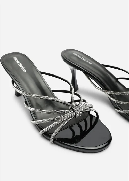 Where's That From Pyris Wide Fit Black Patent Diamante Multi Strap Knot Mules - 5 Wide Image 5