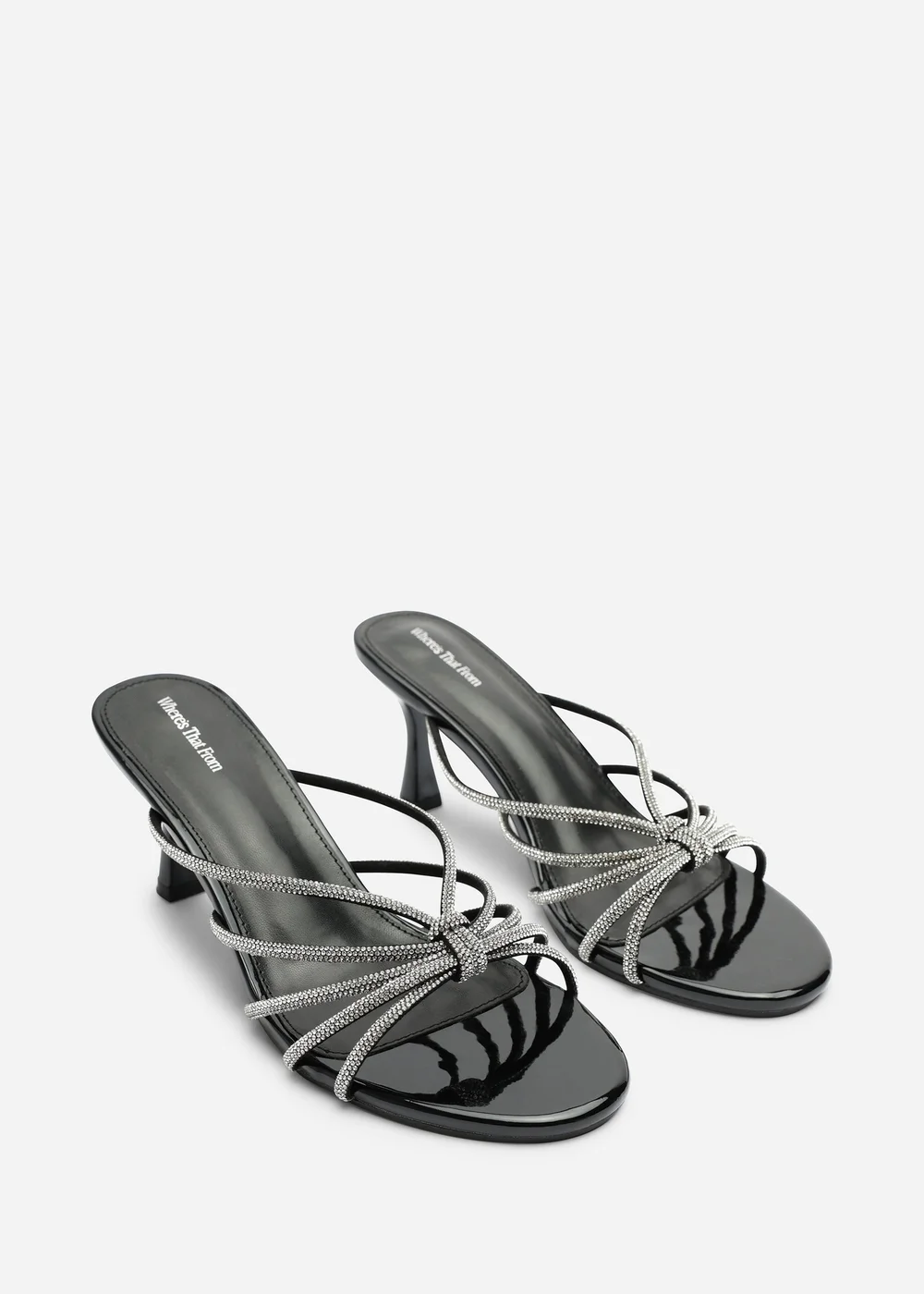 Where's That From Pyris Wide Fit Black Patent Diamante Multi Strap Knot Mules - 5 Wide Image 4