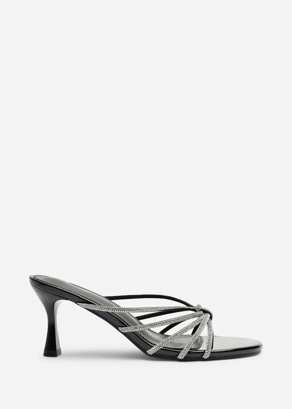 Where's That From Pyris Wide Fit Black Patent Diamante Multi Strap Knot Mules - 5 Wide Image 1