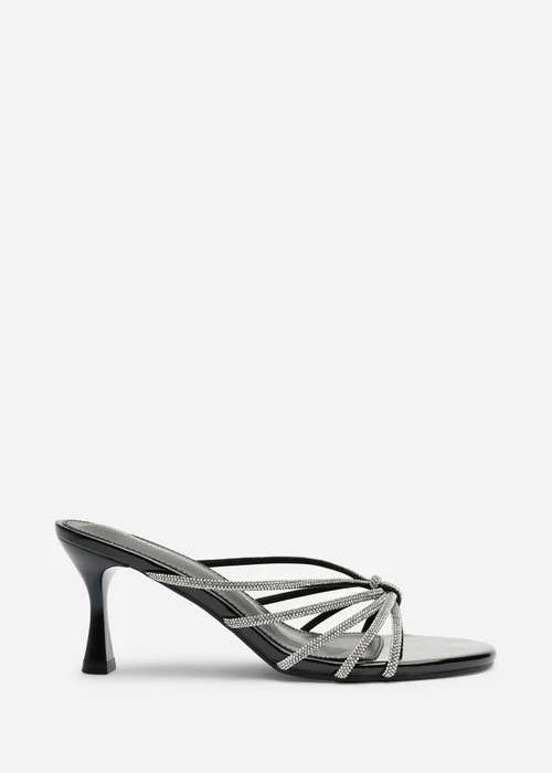 Where's That From Pyris Wide Fit Black Patent Diamante Multi Strap Knot Mules - 5 Wide Image 1