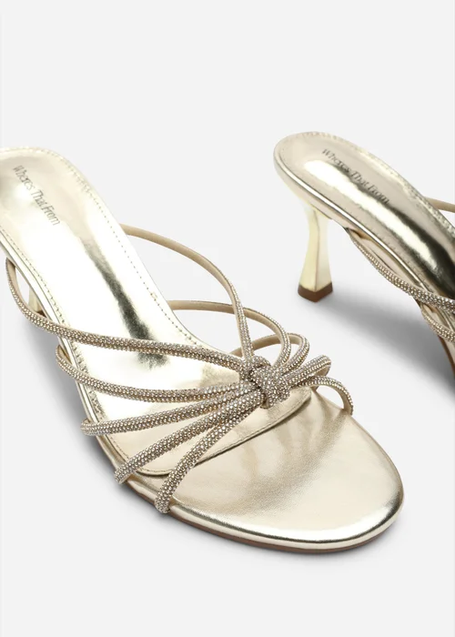 Where's That From Pyris Wide Fit Gold Diamante Multi Strap Knot Mules - 5 Wide Image 5