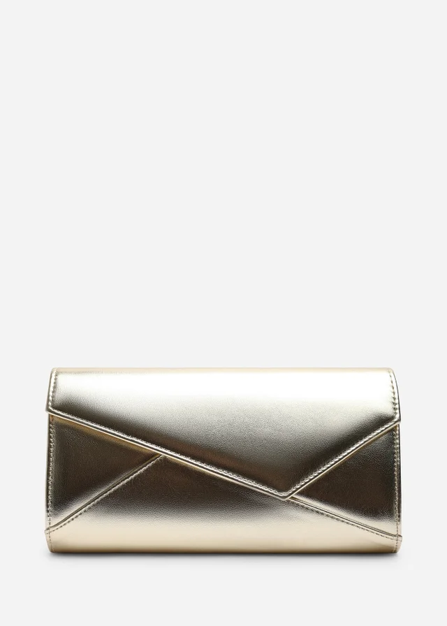 Where's That From Moxira Asymetric Envelope Cltuch Bag In Gold Metallic