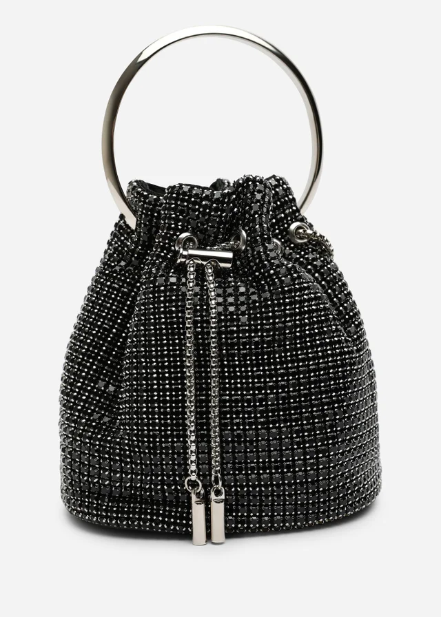 Where's That From Melixa Embellished Diamante Bucket Bag With Bracelet Ring Handle In Black