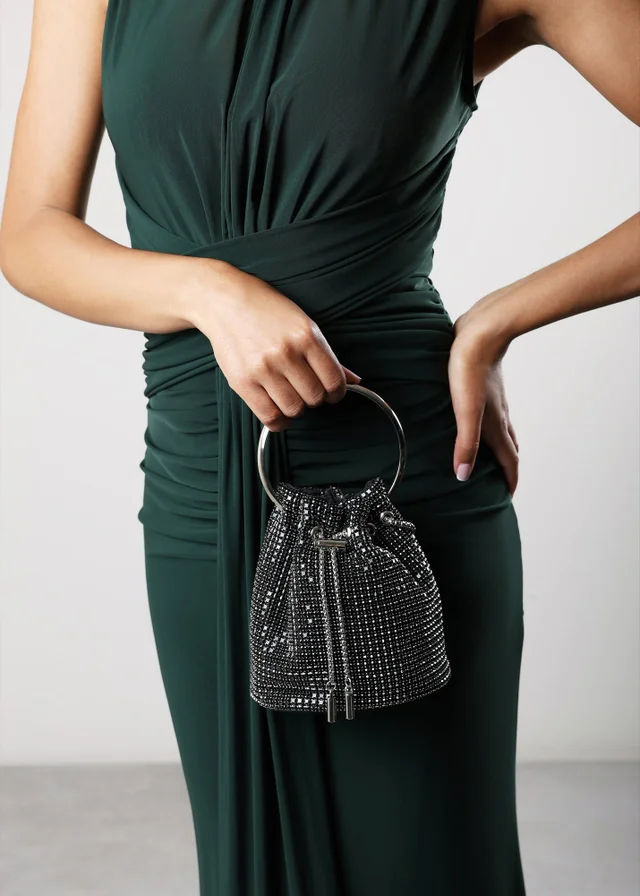 Where's That From Melixa Embellished Diamante Bucket Bag With Bracelet Ring Handle In Black