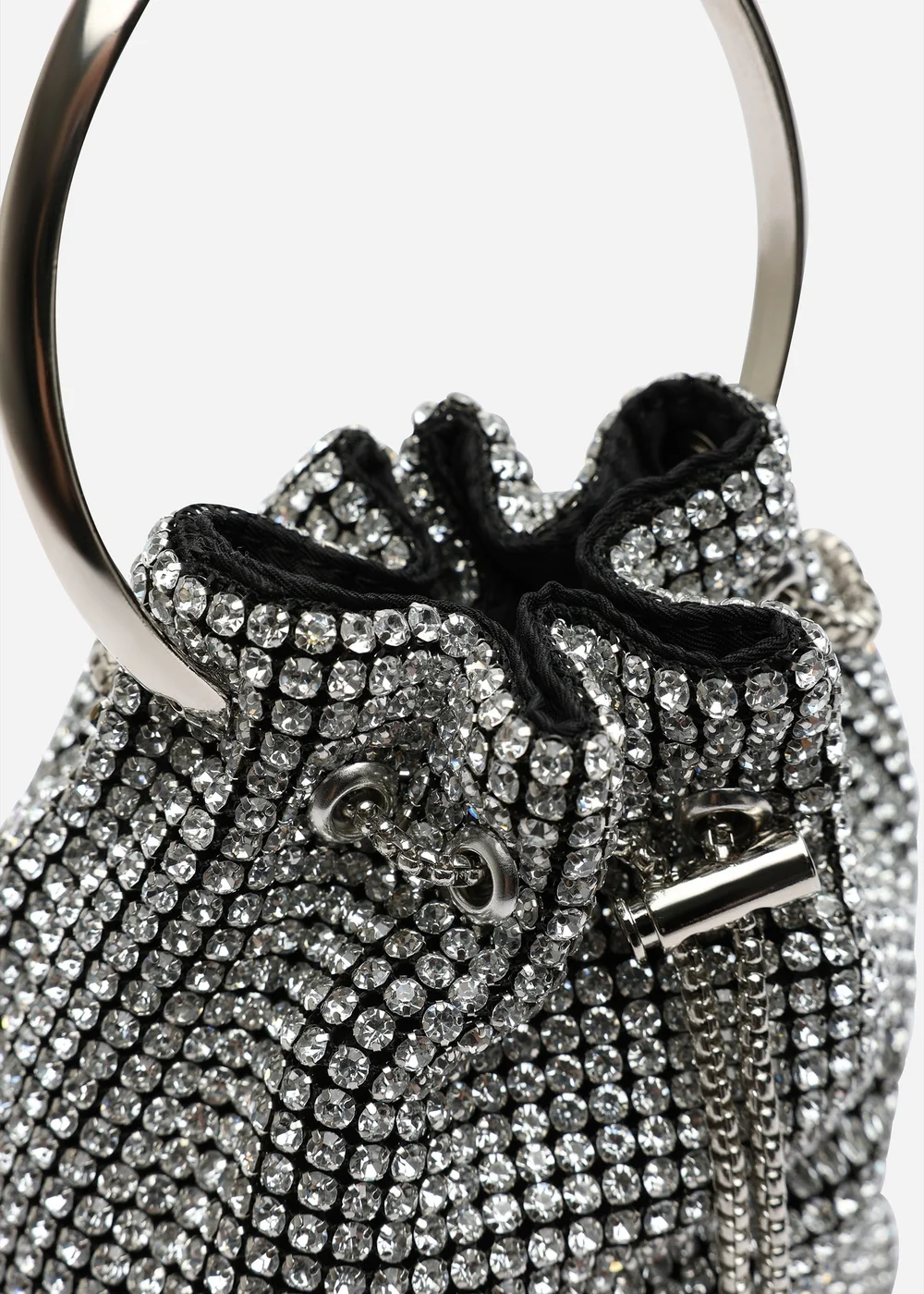 Where's That From Melixa Embellished Diamante Bucket Bag With Bracelet Ring Handle In Silver - One Size Image 5