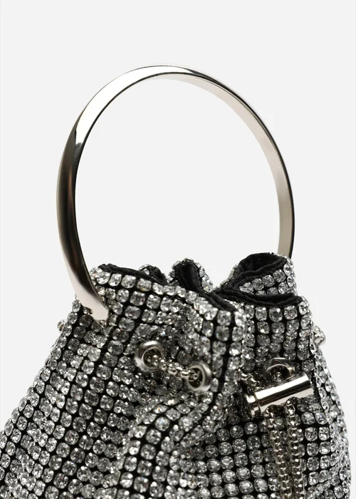 Where's That From Melixa Embellished Diamante Bucket Bag With Bracelet Ring Handle In Silver - One Size Image 4