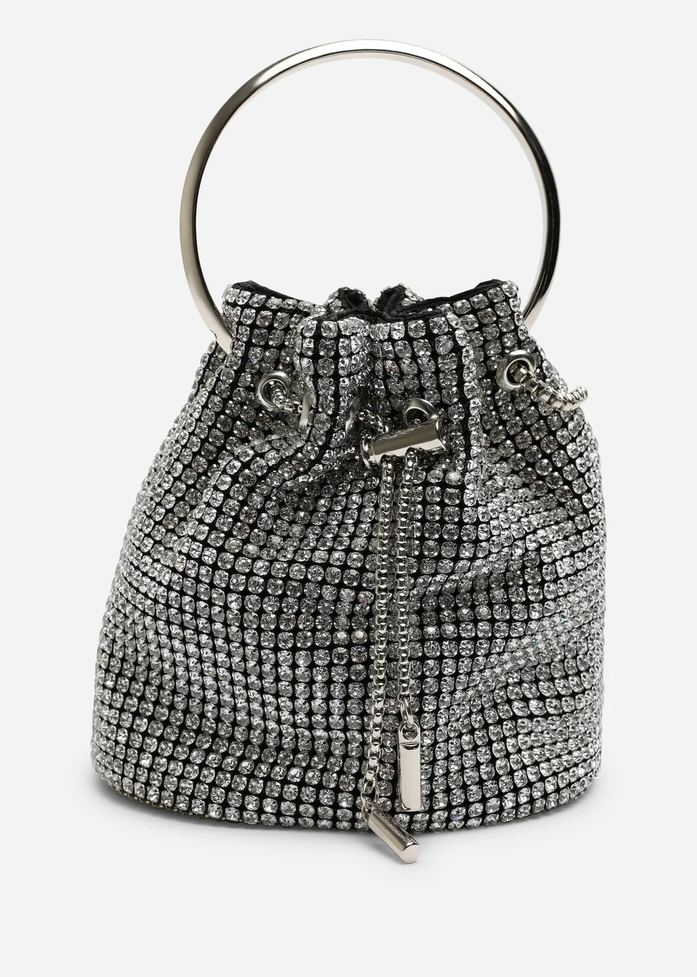 Where's That From Melixa Embellished Diamante Bucket Bag With Bracelet Ring Handle In Silver - One Size Image 1