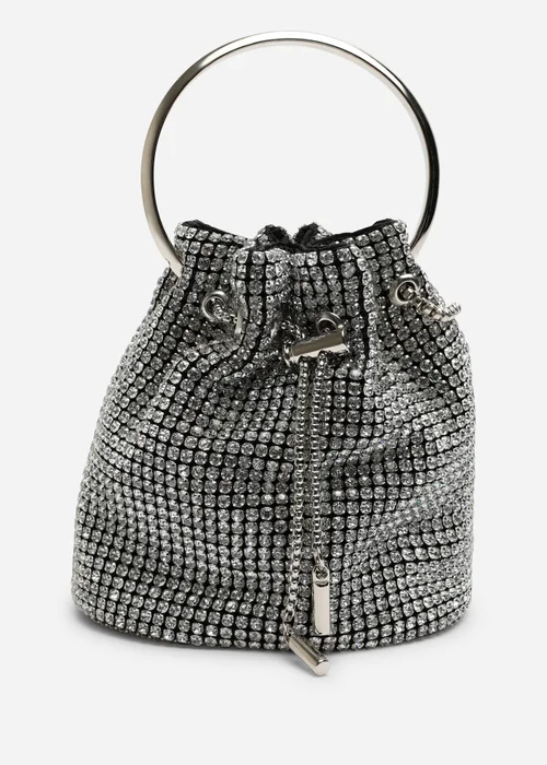 Where's That From Melixa Embellished Diamante Bucket Bag With Bracelet Ring Handle In Silver - One Size Image 1