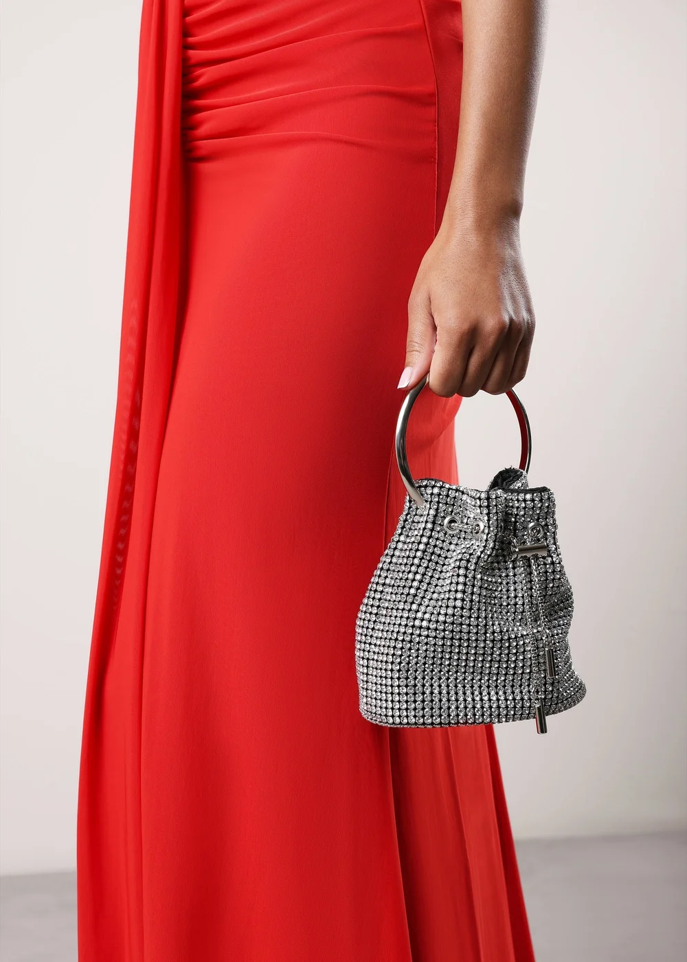 Where's That From Melixa Embellished Diamante Bucket Bag With Bracelet Ring Handle In Silver - One Size Image 6