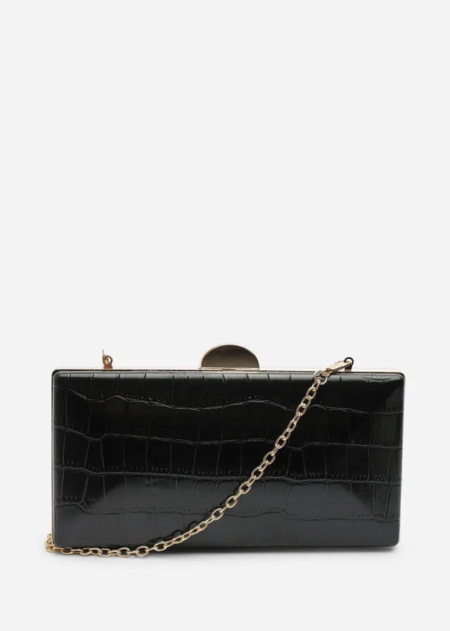 Where's That From Melyra Black Croc Box Evening Clutch Bag