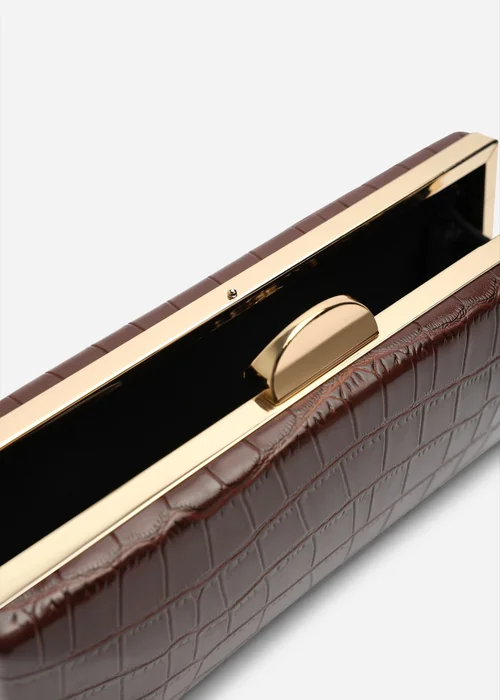 Where's That From Melyra Brown Croc Box Evening Clutch Bag - One Size Image 4