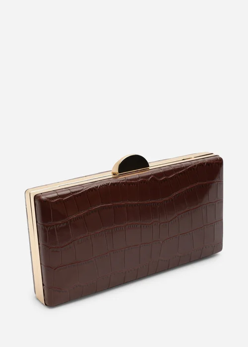 Where's That From Melyra Brown Croc Box Evening Clutch Bag - One Size Image 1