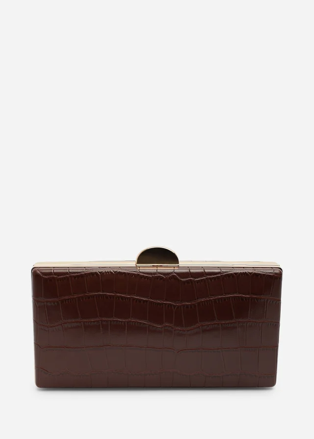 Where's That From Melyra Brown Croc Box Evening Clutch Bag