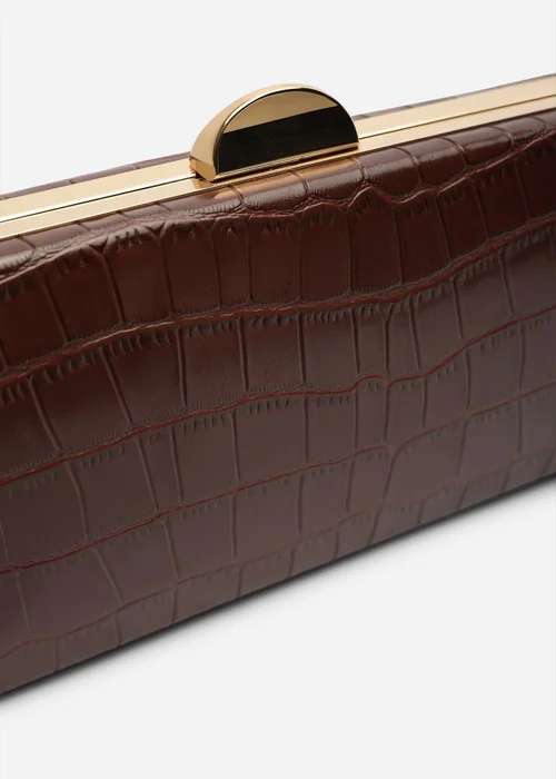 Where's That From Melyra Brown Croc Box Evening Clutch Bag - One Size Image 3