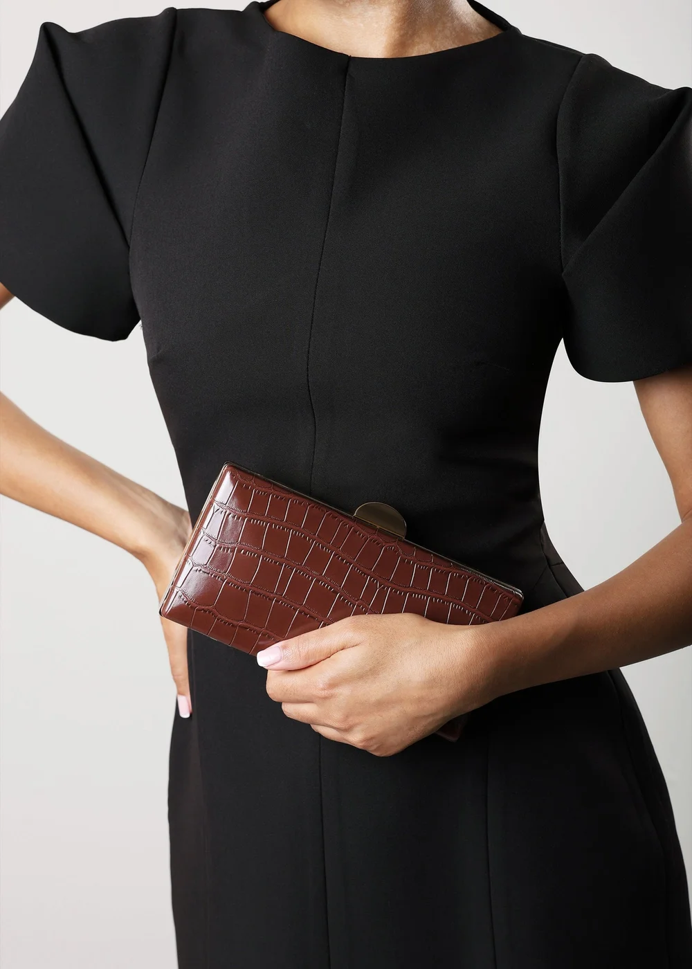 Where's That From Melyra Brown Croc Box Evening Clutch Bag - One Size Image 6
