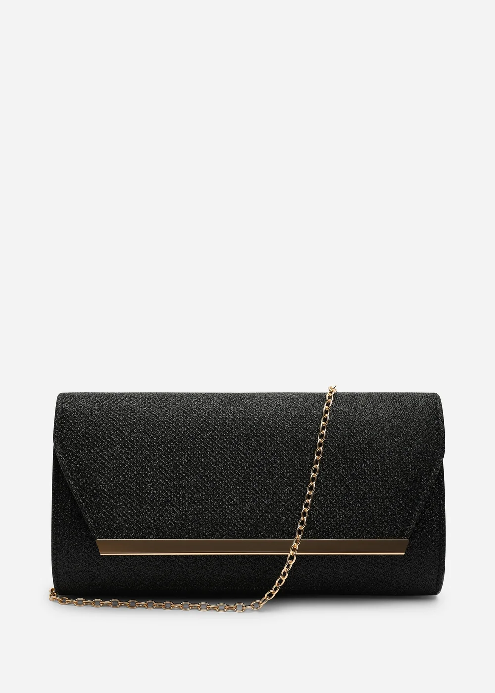 Where's That From Mavora Black Shimmer Envelope Clutch Bag With Gold Trim - One Size Image 4